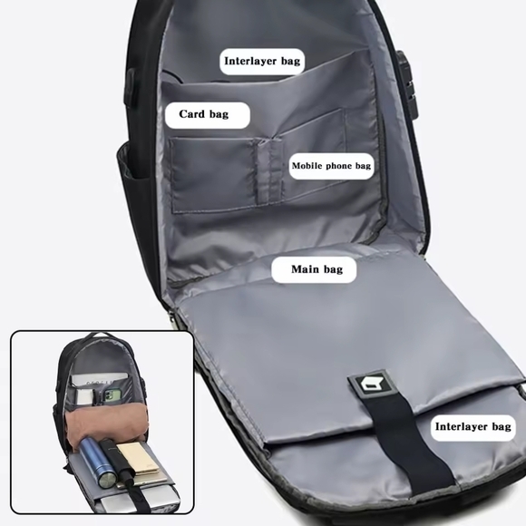 Sleek Black Anti-Theft Laptop Backpack with USB Port - Picture 2 of 13
